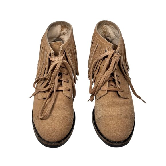 HOUSE OF HARLOW CutlerFringe Suede Boots SZ 8.5 Beige Ankle Boots Boho Indie - Picture 4 of 10